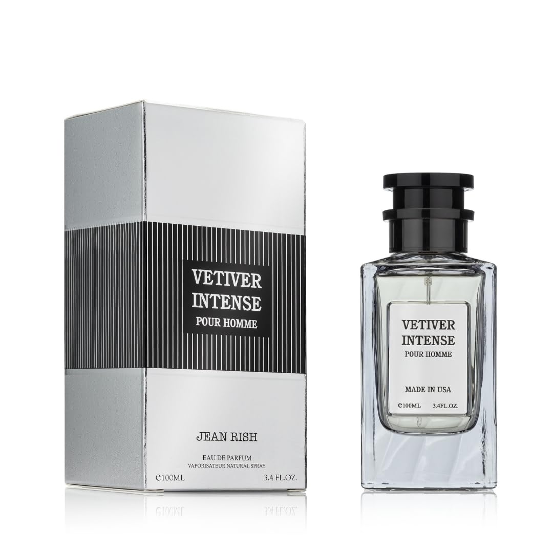 Jean Rish Vetiver Intense Perfume for Men Eau De Parfum, Long-Lasting Luxury Fragrance, Made In USA - Lemon, Mint, Bergamot, Ginger, Sandalwood Scent - 100ml / 3.4 oz