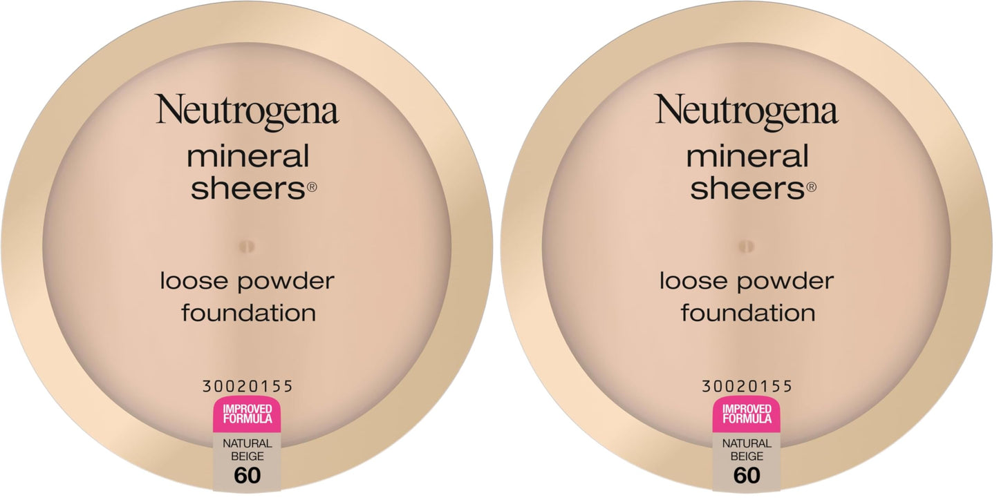 Neutrogena Mineral Sheers Foundation, Loose Powder, Sheer to Medium Coverage | With Vitamins A, C & E | Tone Enhancer | Natural Beige | .19 oz