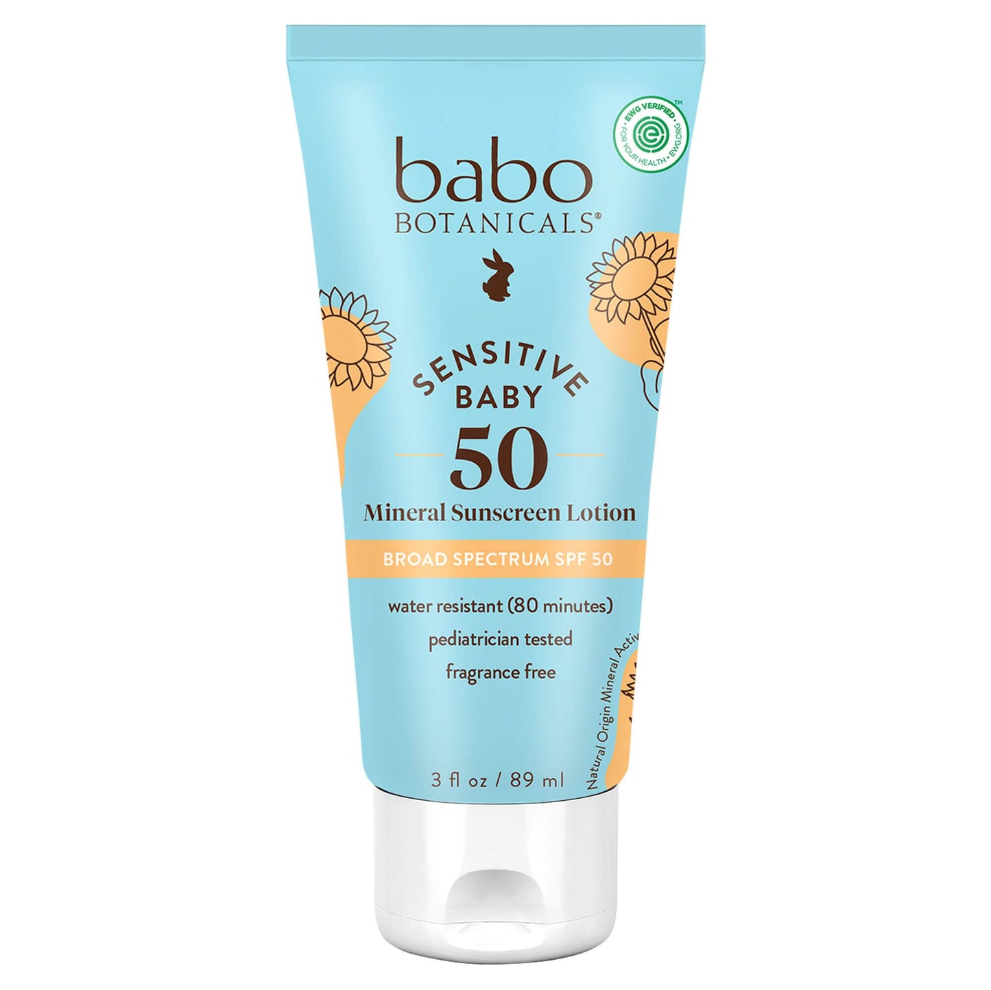 Babo Botanicals Sensitive Baby Mineral Sunscreen Lotion SPF50 - Natural Zinc Oxide - Face & Body - Fragrance-Free - Water-Resistant - EWG Verified - Vegan - Extra Sensitive Skin - For Babies & Kids