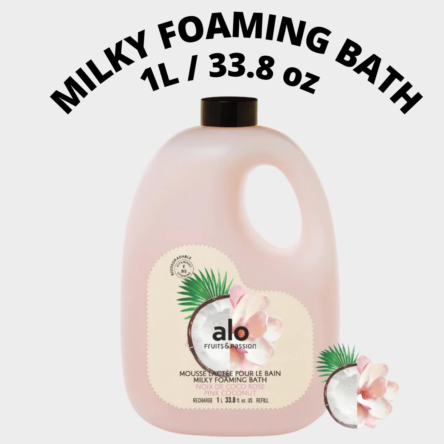 ALO Fruits & Passion Pink Coconut Milky Foaming Bath Refill, 33.8 fl oz, Made in Canada