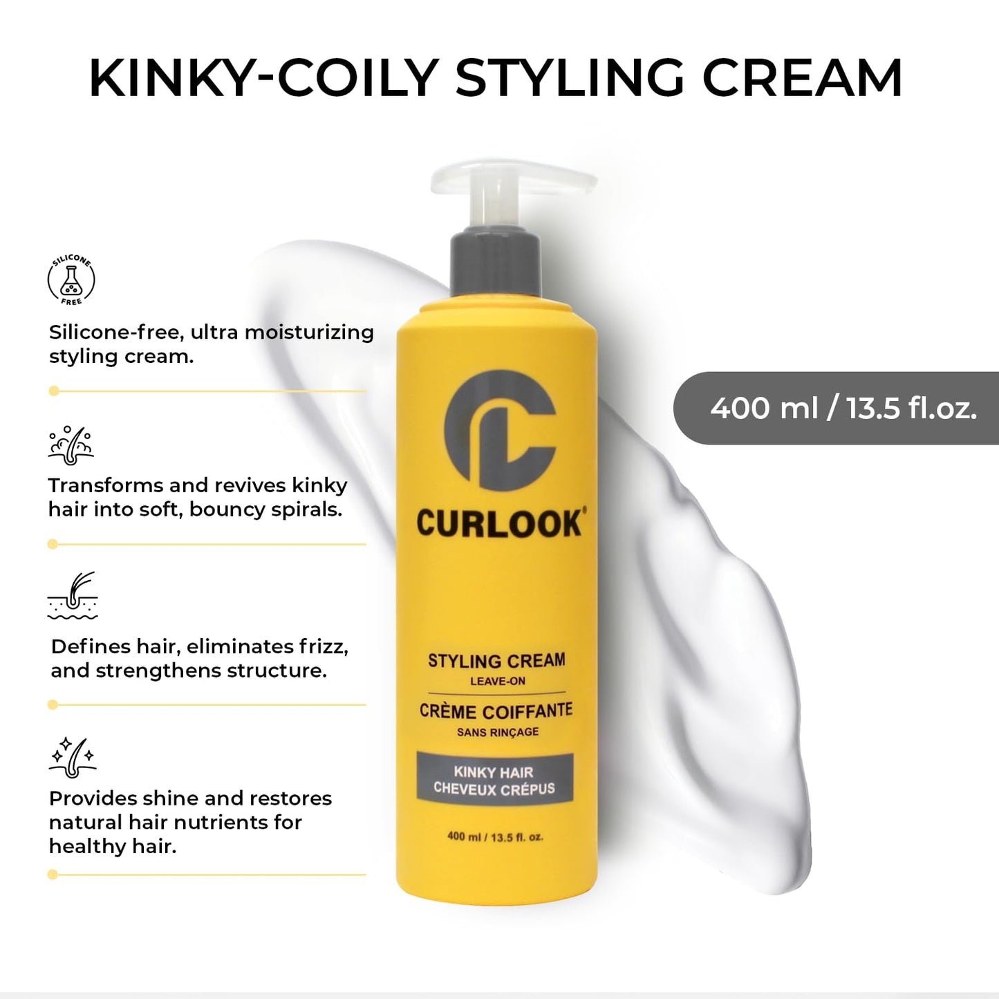 CURLOOK Kinky-Coily Hair Leave-in Styling Cream - Silicone Free With Niacinamide, Creatine, Minerals, Triolein Oil, Shea Butter, Murumuru Butter and Scalp & Plant Extracts - Made in Canada