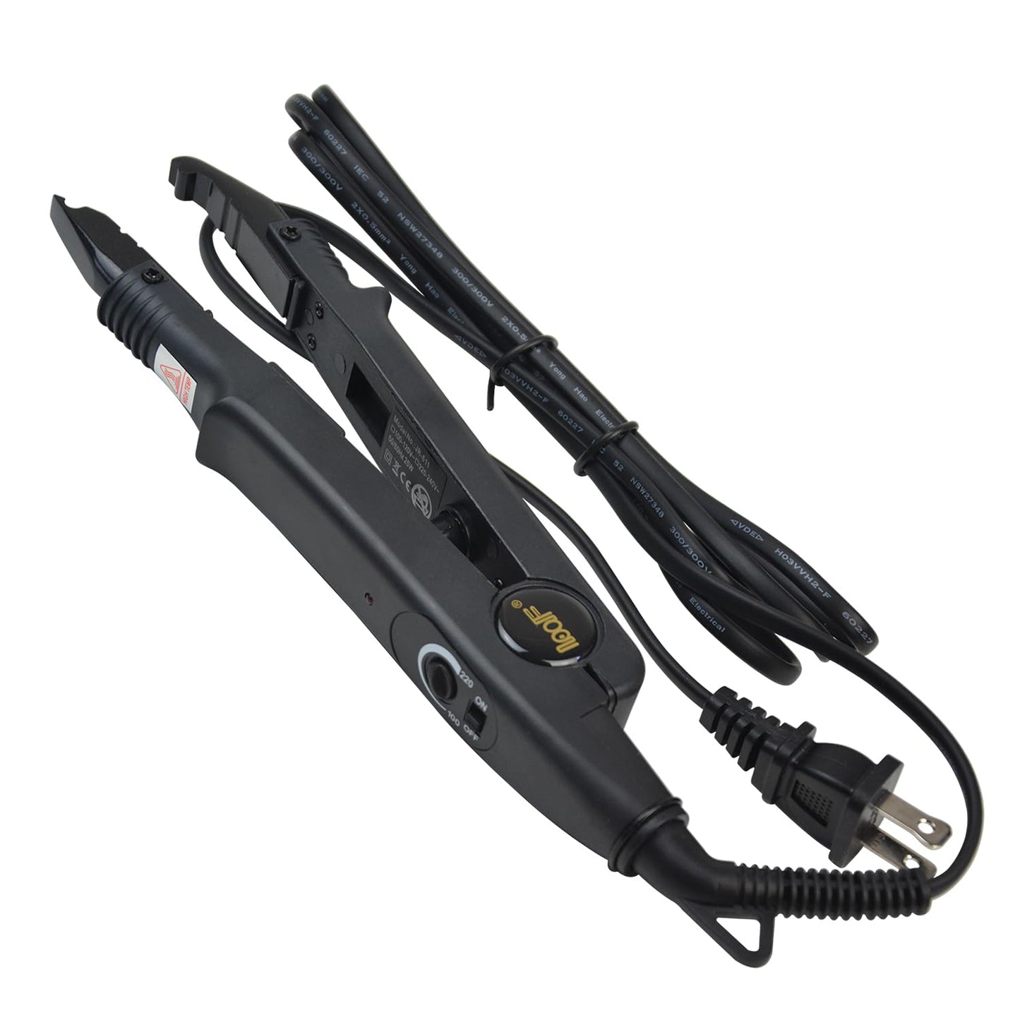 Hair Extensions Tool Kits with Fusion Heat Iron Connector Wand US Plug 50 Pcs Single Hole Heat Shield Guards 10 Pcs Hair Clips 50g Keratin Beads (Black A Head)