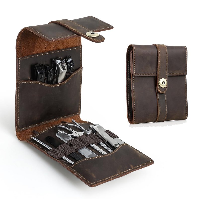 CONTACTS Full Grain Leather Empty Manicure Kit Case for Men Travel Nail Clipper Pouch Small Personal Care Tools Pouch By Handmade (Case Only)