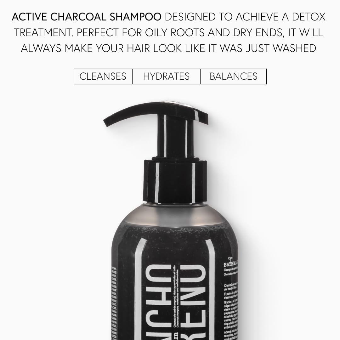 MONCHO MORENO Bathman Detox Hair - Detox Shampoo for Product Build-Up & Oily Scalp, Clarifying & Deep Cleansing Shampoo with Activated Charcoal for Oily Roots & Dry Ends (8.8 Fl Oz)