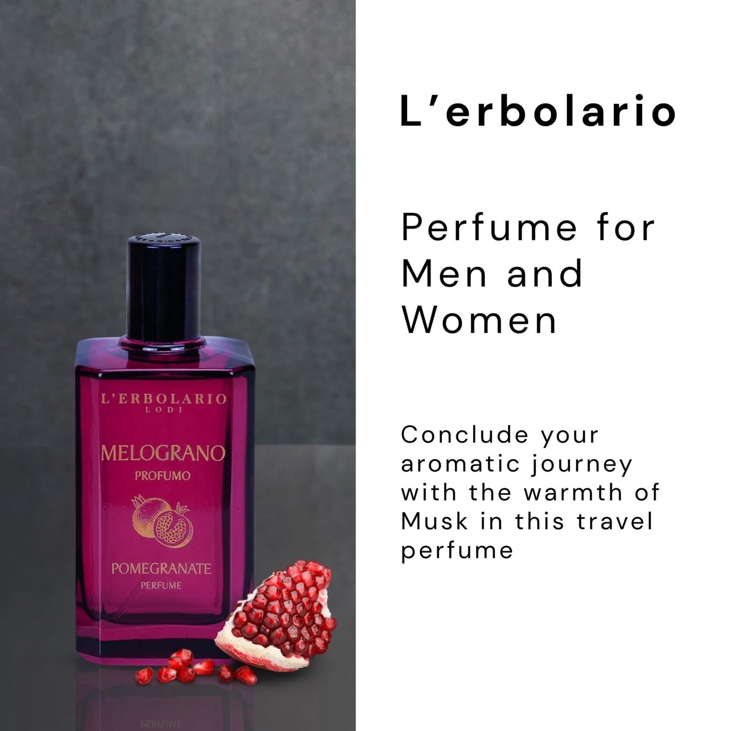 L'Erbolario Pomegranate Perfume - Perfume for Men and Women with Mandarin Orange, Lemon and Musk Notes - Fruity, Spicy Scented Mens Cologne - 3.3 oz
