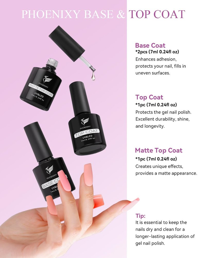 phoenixy 61 PCS Gel Nail Polish Kit with U V Light, 40 Basic Colors Collection Gel Nail Polish Set with 48W Nail Lamp Manicure Starter Gel Nail Kit Base Top Coat Gifts for Women