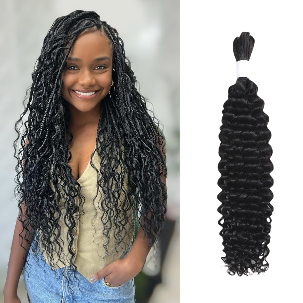 Human Braiding Hair for Boho Braids 1 Bundle 50g 28Inch Water Wave Human Hair Braiding Hair 12A Brazilian Virgin No Weft Hair Extensions for Bohemian Knotless Braids Bulk Human Hair for Braiding