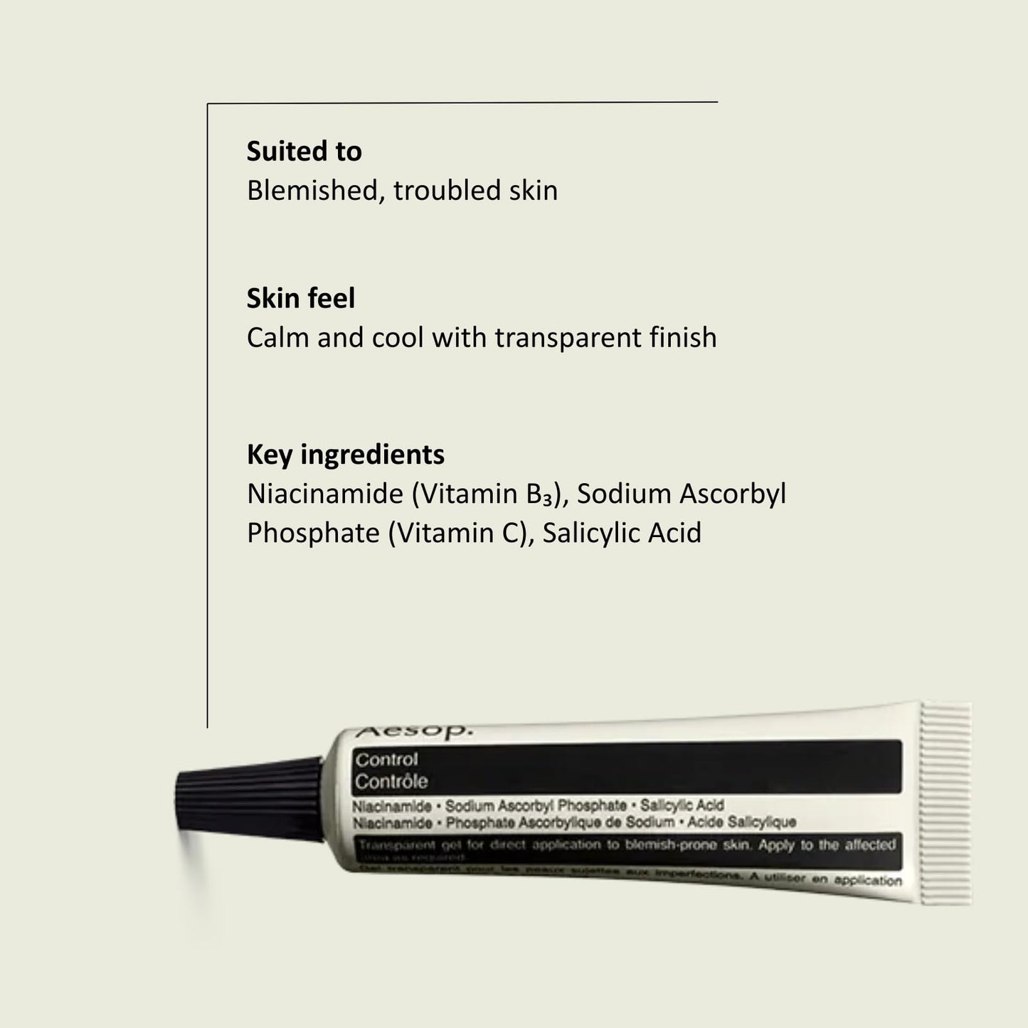 Aesop Control | Targeted Blemish Treatment Gel with Niacinamide & Salicylic Acid | Clears Pimples & Calms Skin | Fast-Acting, Non-Drying | 0.3 oz