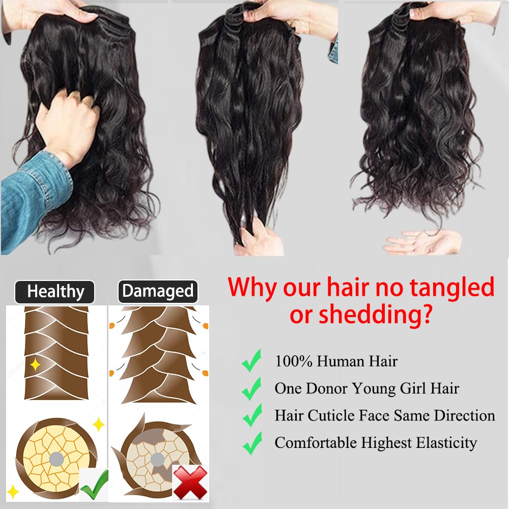 ZGWG Body Wave Bundle Human Hair 22Inch Natural Black Hair Extensions