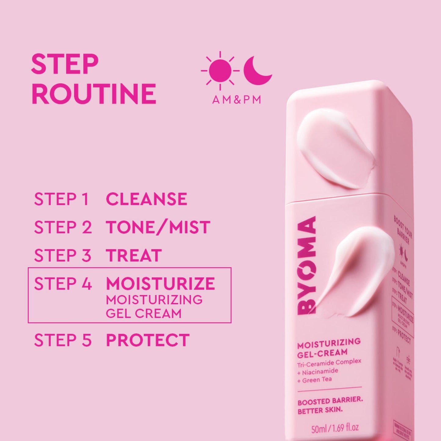 BYOMA Moisturizing Gel Cream - Barrier Repair Cream/Gel Face Lotion with Niacinamide and Green Tea - Ceramide Face Moisturizer for Dry Skin - Alcohol Free, Oil Free Face Moisturizer - 1.69 fl. oz