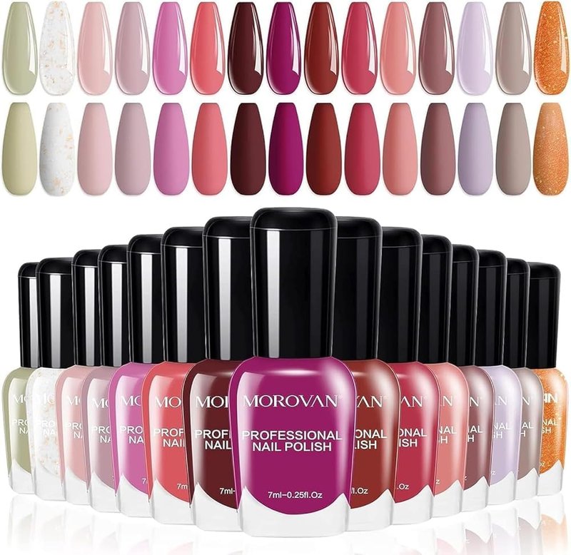 Morovan Rose Nail Polish Set: Burgundy Dark Wine Cherry Red Hot Pink Fingernail Polish Kit Air Quick Dry Regular Finger Nail Polish Pack for Women Gift Holiday