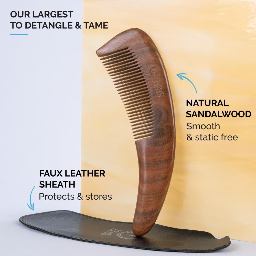 Curved Sandalwood Beard Comb - Premium Grooming Essential for Men | Gift Box Included