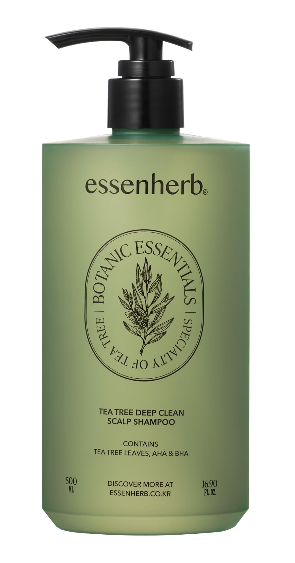 ESSENHERB Tea Tree Deep Clean Scalp Shampoo For Oily Hair | AHA & BHA Vegan Shampoo | mildly acidic pH 5-6, Made in Korea (16.90 fl oz, 500ml)