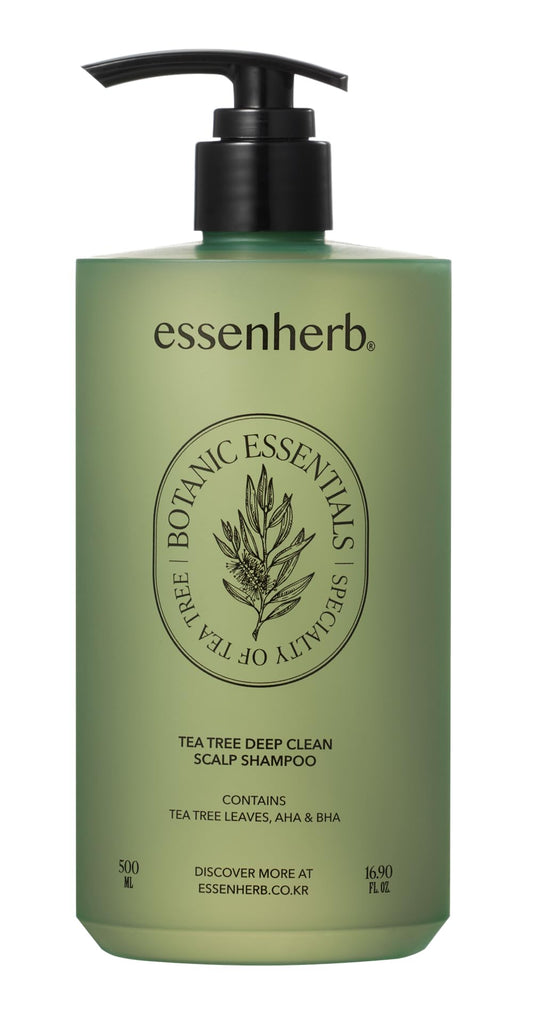 ESSENHERB Tea Tree Deep Clean Scalp Shampoo For Oily Hair | AHA & BHA Vegan Shampoo | mildly acidic pH 5-6, Made in Korea (16.90 fl oz, 500ml)