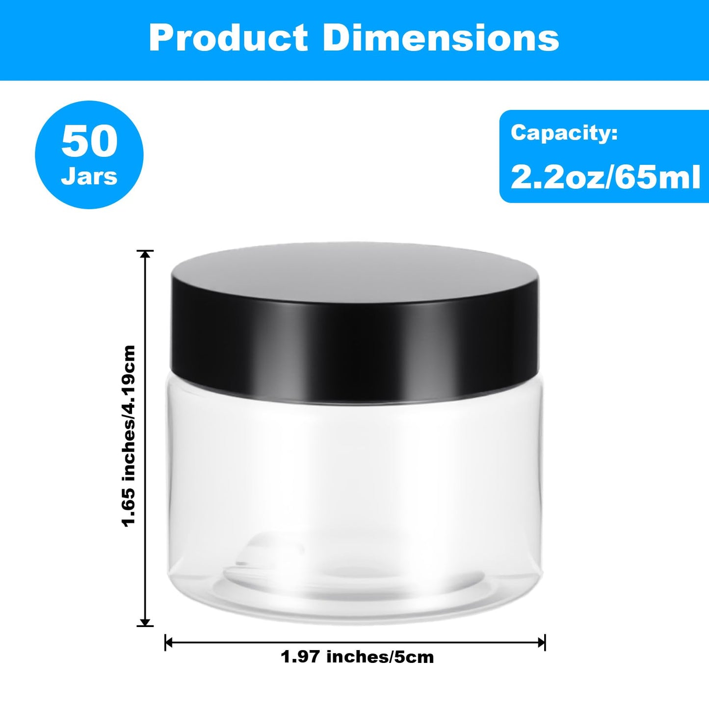 50 Pack 2 Oz Small Plastic Container Jars with Lids and Labels BPA Free, Empty Round Clear Cosmetic Containers Plastic Slime Jars for Lotion, Cream, Ointments, Samples, Travel Storage, Kitchen Use