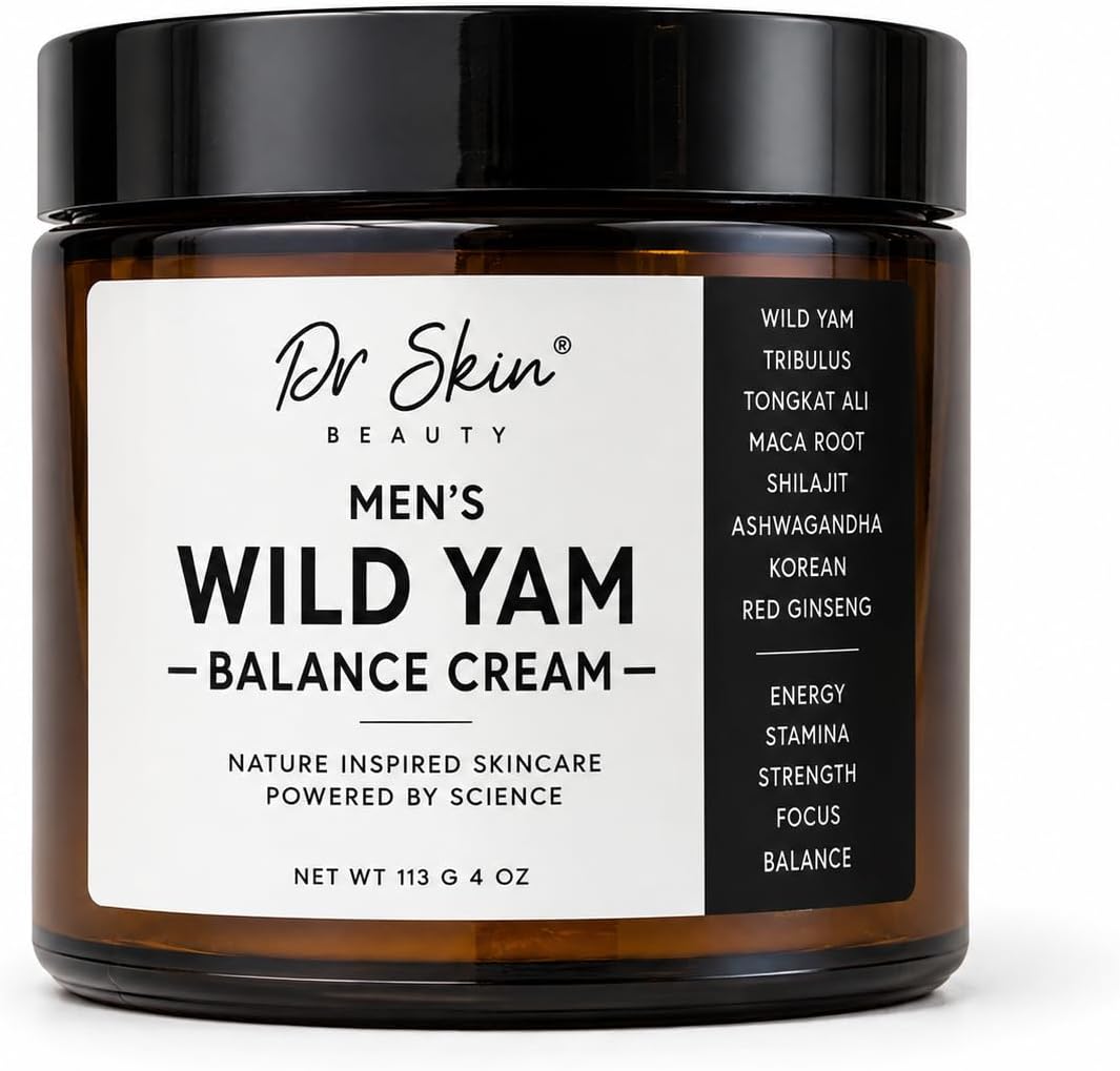 Men's Organic Wild Yam Cream for Hormone Balance - Natural T-Booster with Ginseng & Tongkat Ali | 4oz, Made in USA