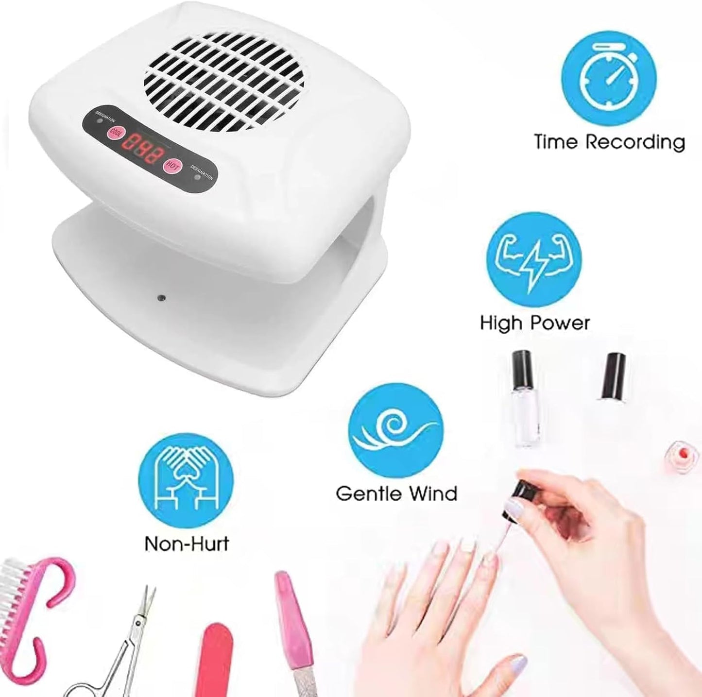 Nail Dryer for Regular Polish - 300W 2-in-1 Auto Sensor Hot & Cold Air | Professional Manicure Salon Use (White)