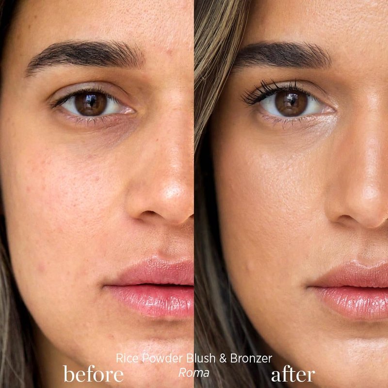 Ere Perez Natural Rice Powder Blush & Bronzer Duo - Buildable, Oil-Absorbing Formula | Vegan, Cruelty-Free, Chamomile (Roma)