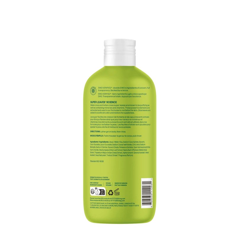 ATTITUDE Body Wash, EWG Verified Shower Gel, Dermatologically Tested, Plant and Mineral-Based, Vegan Personal Care Products, Pear & Amber Scent, 16 Fl Oz