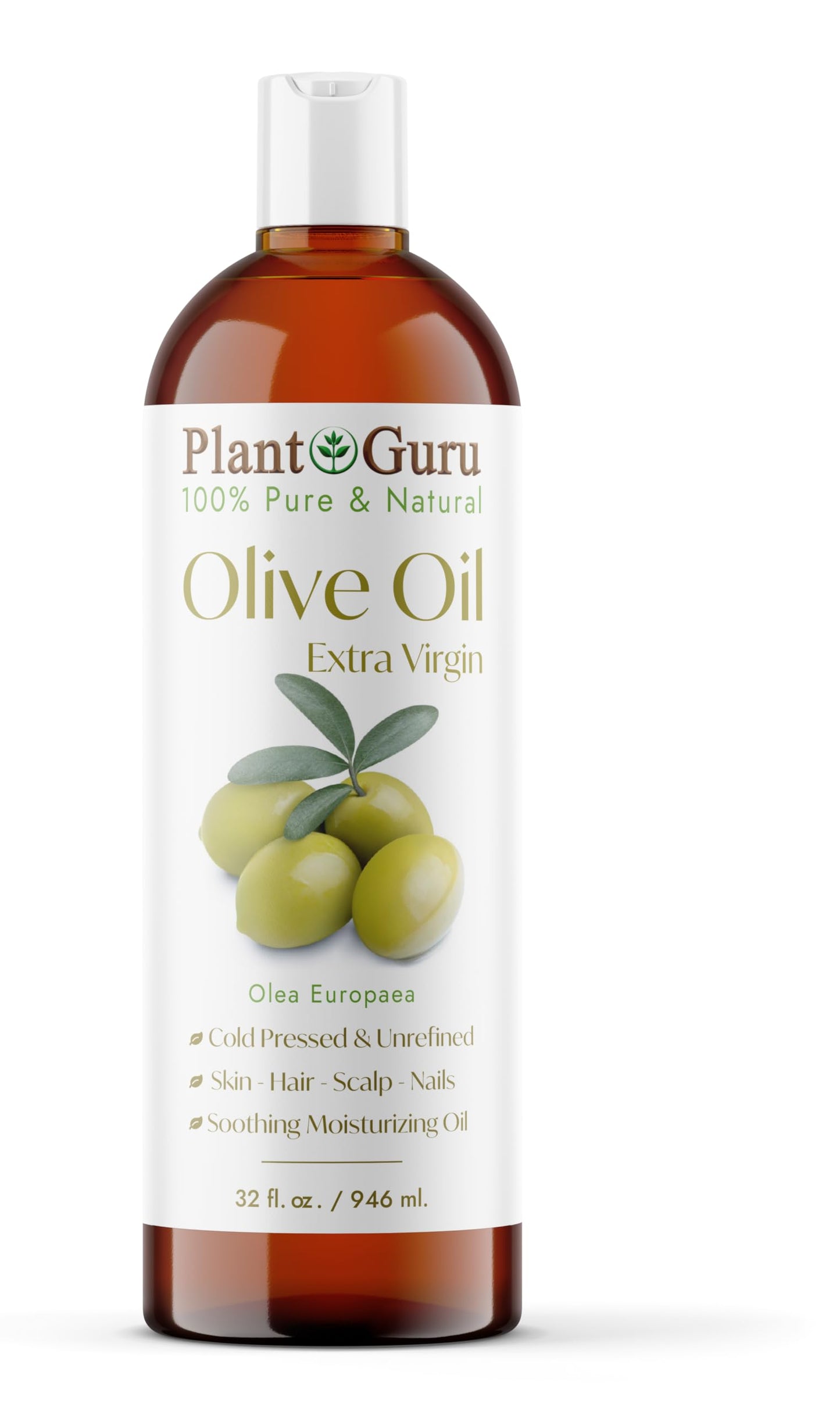 Olive Oil Extra Virgin 32 fl. oz. 100% Pure & Natural Unrefined Carrier Oil - Cold Pressed – Nourishing for Skin and Hair Care – Rich Flavor for Cooking and Beauty Routine