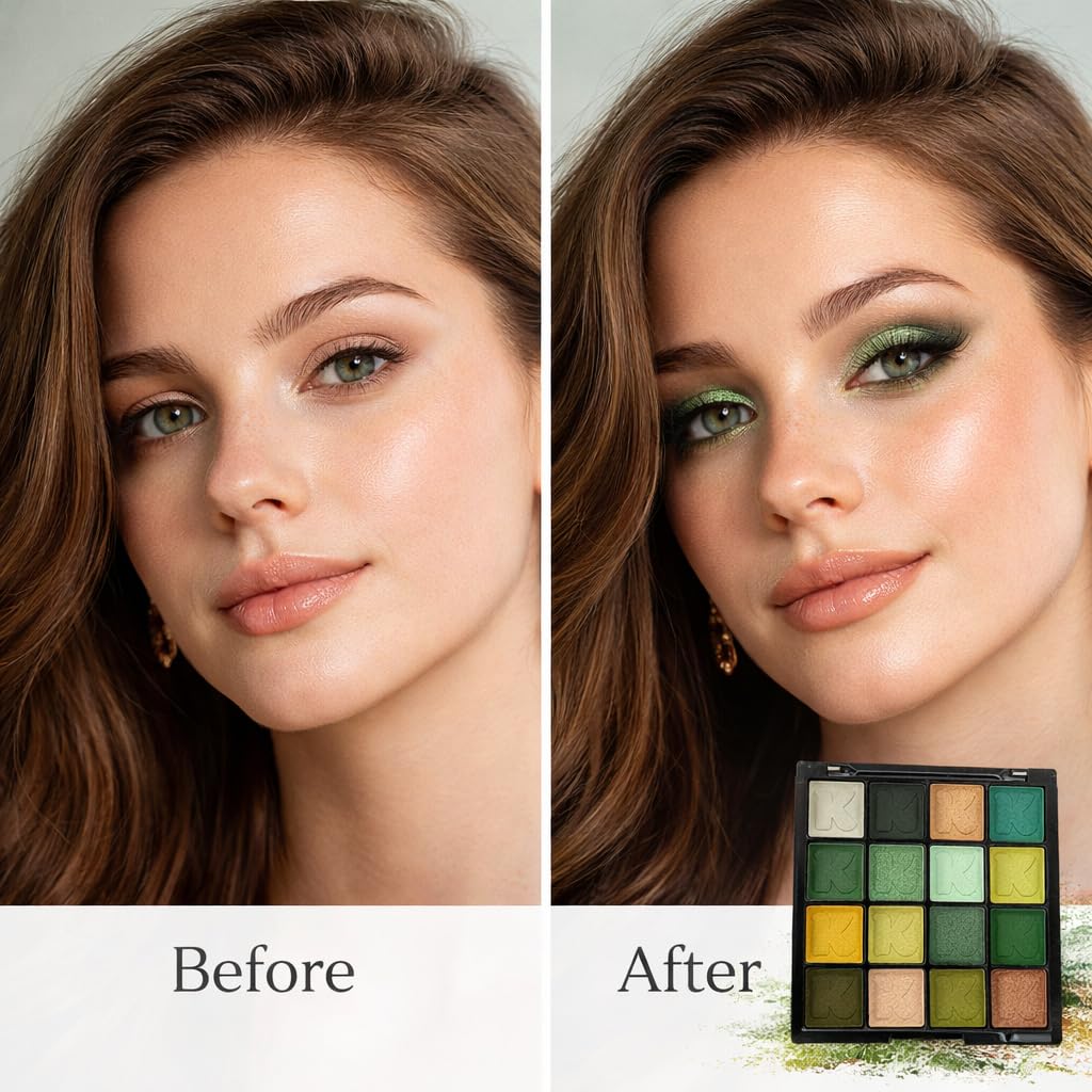 K'APEINE Green Eyeshadow Palette, Matte Glitter Eye Shadow Palette Pigmented Eye Makeup Palette 16 Colors Goth Eyeshade Kit for Rave Parties, Music Festival, Performance, Costume and Halloween