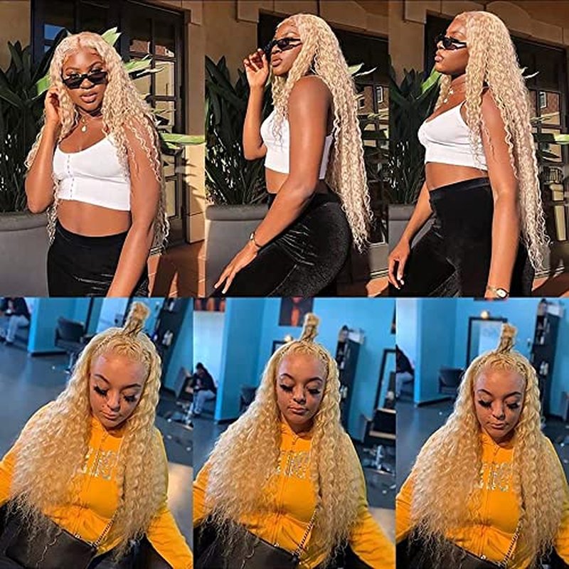 Curly Bundles Human Hair 26 28 30 Inch Blonde 613 Deep Wave Human Hair Bundles Unprocessed Brazilian Virgin Hair Double Weft Quick Weave for Black Women