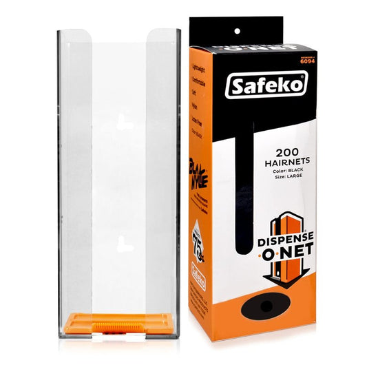 SAFEKO Dispense-O-Net Hairnet Dispenser & Wall Mount | Black Hairnets + Wall Mount | Lightweight Nylon Hairnets | Latex-Free