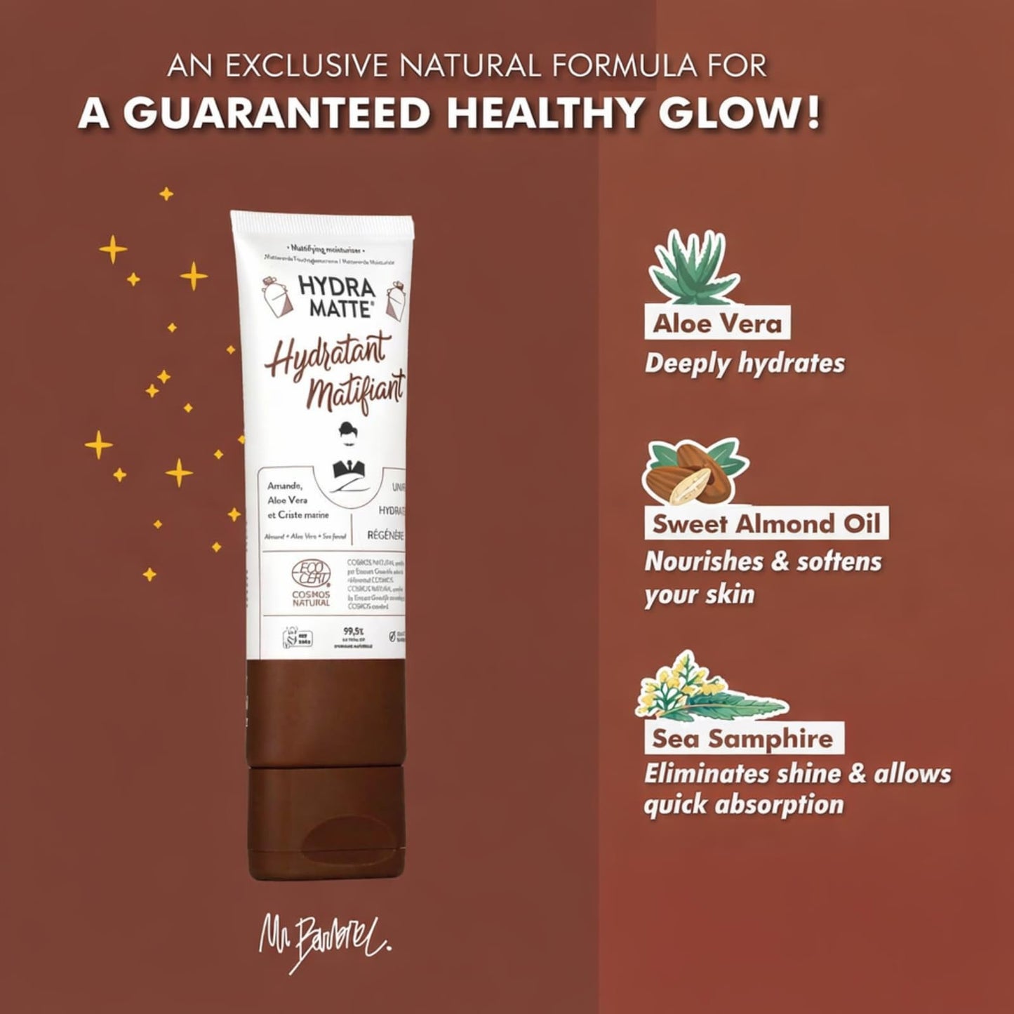 Monsieur Barbier Mattifying Moisturizer Face Cream Hydra Matte Hydrating Facial With Aloe Vera, Sweet Almond Oil, Sea Samphire Deep Hydration, Nourishes Eliminates Shine Non-greasy Made in France 75ml