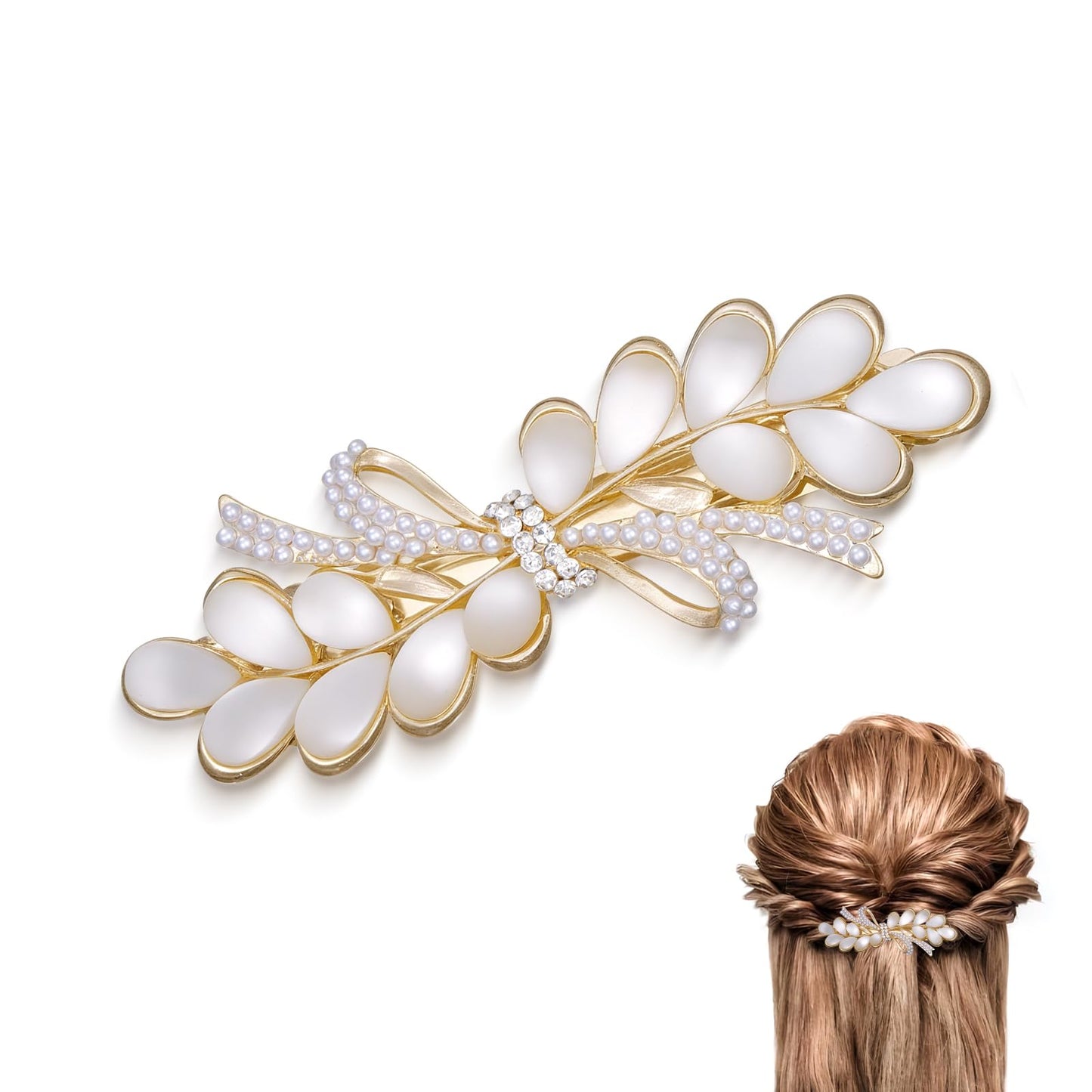 Soumimi Ear of Wheat Hair Clips Rhinestone Pearl Metal Hairpins Barrettes Hair Accessories for Wedding Party Everyday, Gift for Women