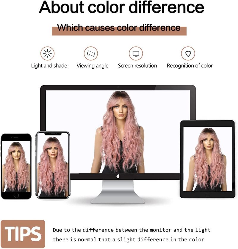 Esmee Long Wavy Pale Pink Wigs for Women Natuaral Synthetic Hair Heat Resistant Ombre Wig for Daily Party Cosplay Use