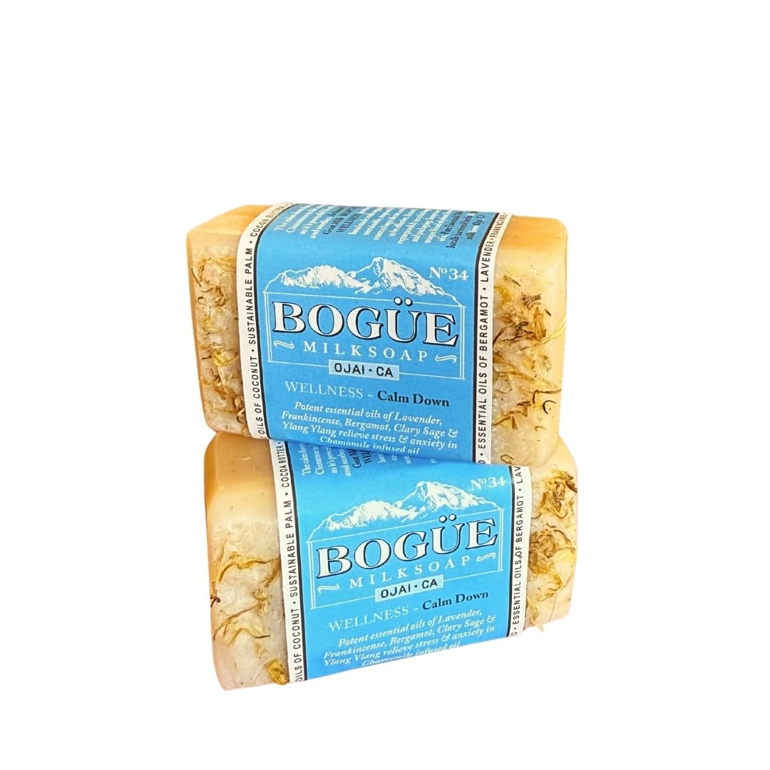 Handmade Goat Milk Soap set of 2 bars- BOGUE No.34 WELLNESS Calm Down blend with essential oils of Lavender, Frankincense, Clary Sage & Calming Chamomile to help reduce stress