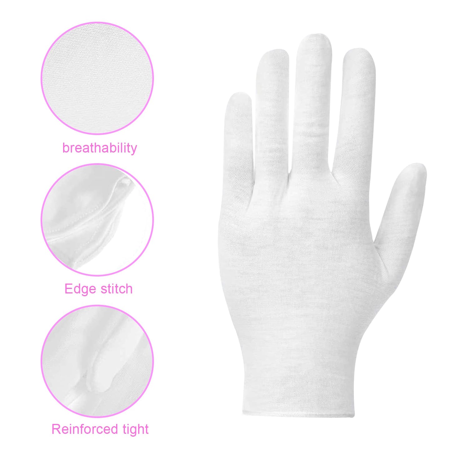 100 PCS White Cotton Gloves for Dry Hands White Cotton Gloves for Eczema Sleeping Cosmetic Moisturizing Eczema and Coin Jewelry Inspection Washable for Men and Women