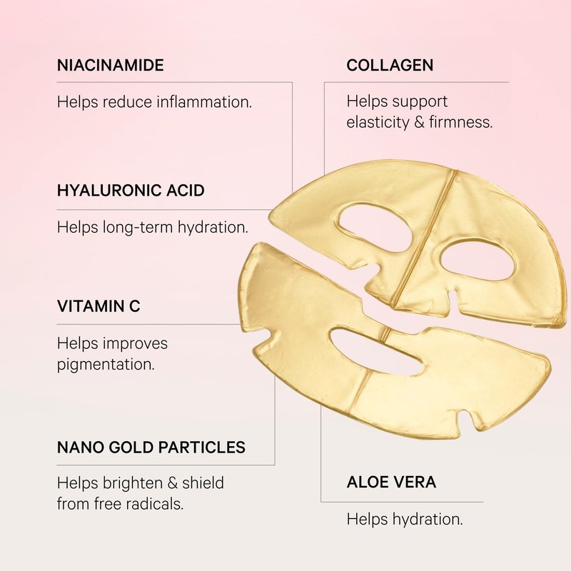 MZ SKIN Hydra-Lift Gold Face Mask Pack of 1 - Niacinamide-Enhanced Hydrogel Treatment for Brightening Radiance, Restoring & Firmness, With Gold Nano Particles, Hyaluronic Acid, Vitamin C & Collagen
