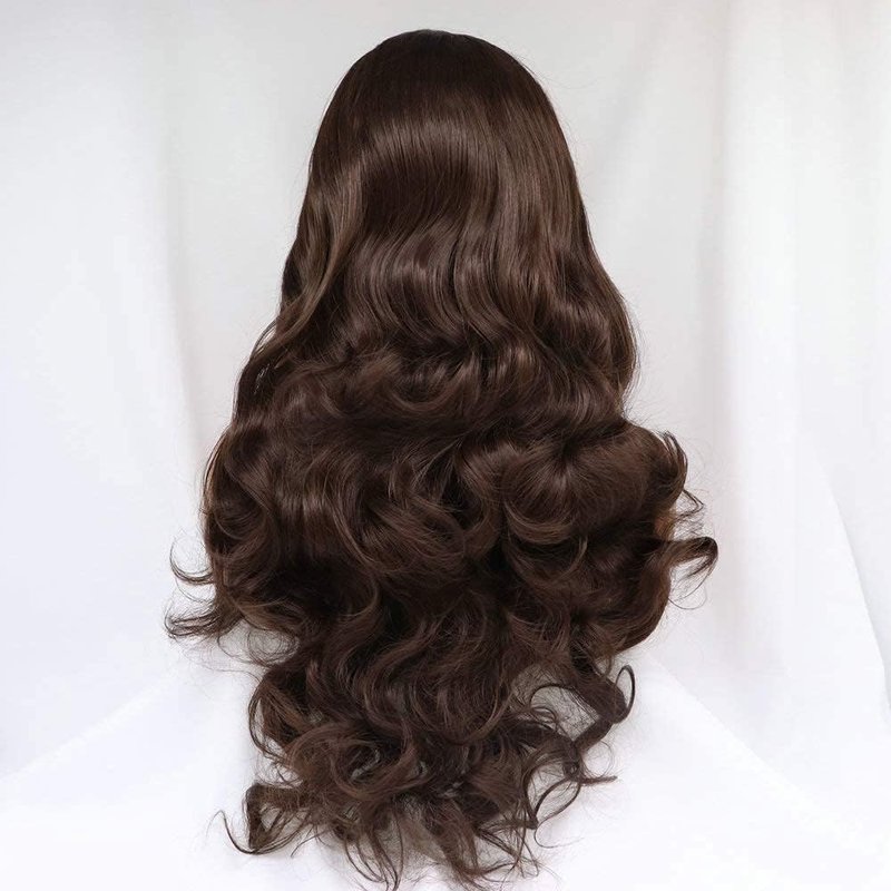 RainaHair Brown Long Body Wave Lace Front Wigs Synthetic Realistic Soft Wig Heat Resistant Daily Wear Replacement 180 Density 24 Inch