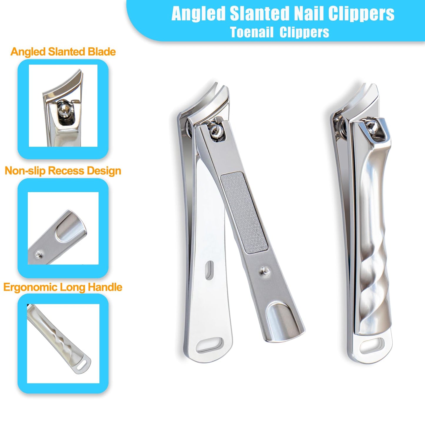 Slanted Angled Heavy Duty Nail Clippers for Thick Nails and Ingrown Nails - Large ToeNail Fingernail Clippers for Men, Seniors and Women - Professional Nail Clippers Set, Nail Cutter - Osinee