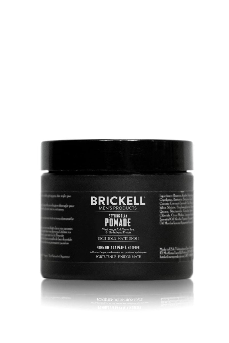 Brickell Men's Products Hair Styling Clay Pomade For Men, Strong Hold & Matte Finish, Product for Modern Hairstyles, With Argan Oil, Niacinamide, and Hydrolyzed Protein, 2 Ounces, Scented