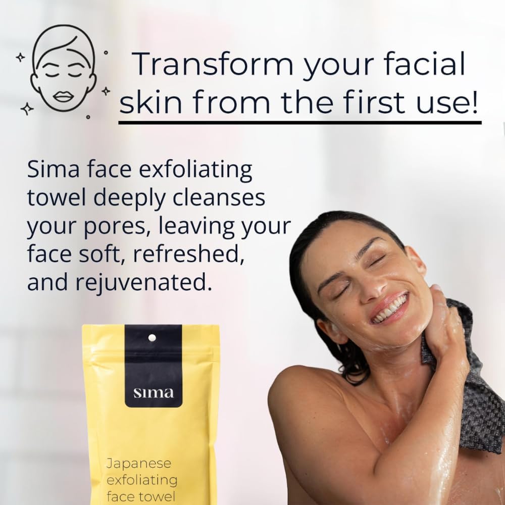Sima Exfoliating Body Towel Bundle - White & Japanese Face Towel with Hexagon Fibers | Dual-Sided Scrubber