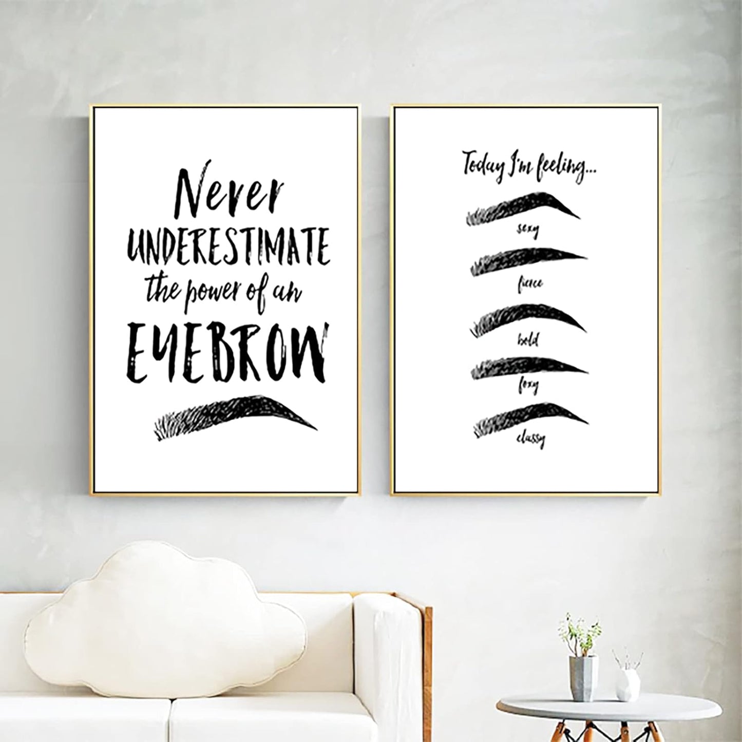 Eyebrow Art Prints - Beauty Salon Canvas Wall Art | Black & White Eyebrow Quotes | 12x16 Inch Unframed Set of 3