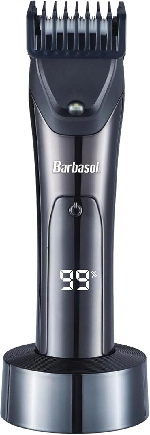 Barbasol Hair and Beard Trimmer - Rechargeable with Hypoallergenic Blades | 10 Length Settings & LED Screen