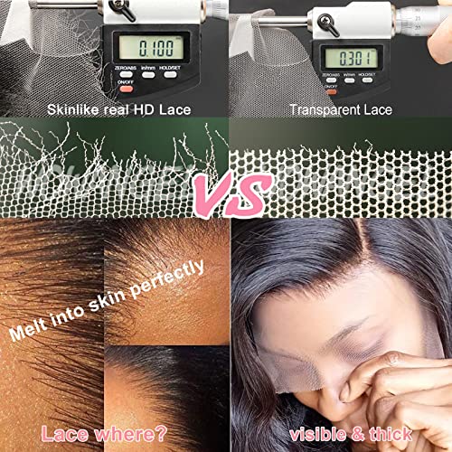 WOWANGEL 0.1mm Ultra-thin SKINLIKE Real HD Lace Closure, 5x5 Body Wave Unprocessed Virgin Human Hair Closure Pre Plucked Invisible Hair Knots Natural Hairline Invisible HD Lace - 20 Inch