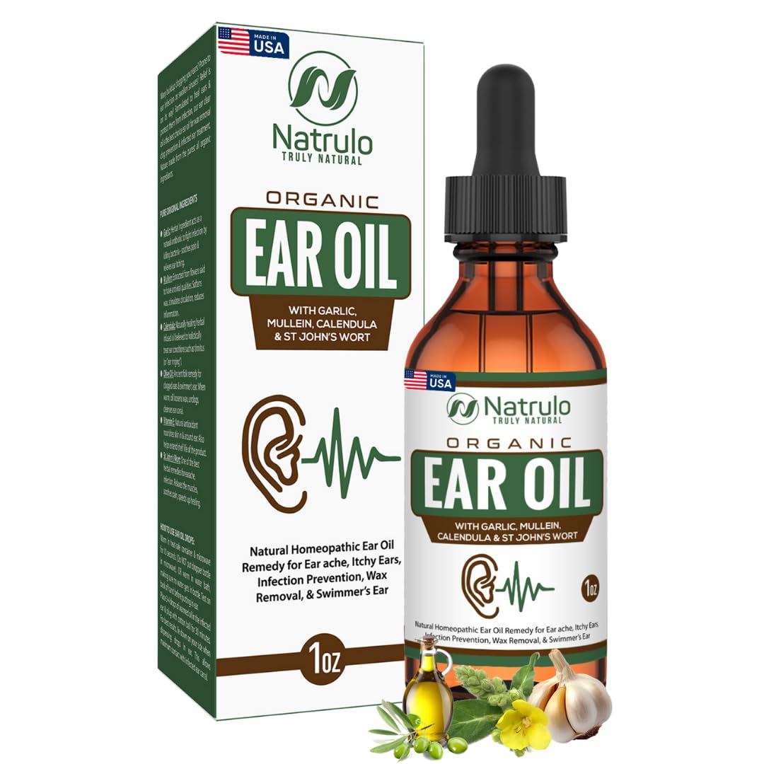 Organic Ear Oil for Ear Infection - Natural Eardrops for Ear Pain, Swimmer's Ear & Wax Removal - Kids, Adults, Baby, & Dog Earache Remedy - Ear Drops with Mullein, Garlic, Calendula Made in USA