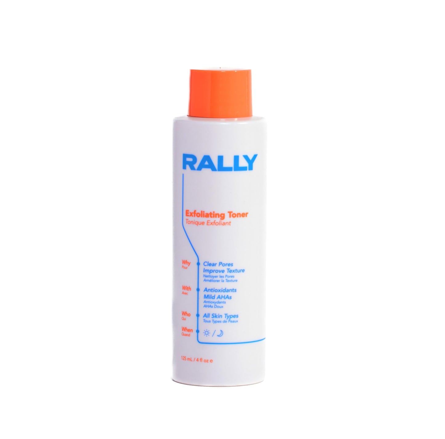 RALLY Daily Cleansing Exfoliating Toner with Mild Plant-Based AHAs | Waterless On-The-Go Cleanse | Clear Pores + Improve Texture | Refresh Teen + Post Workout Skin 4 OZ