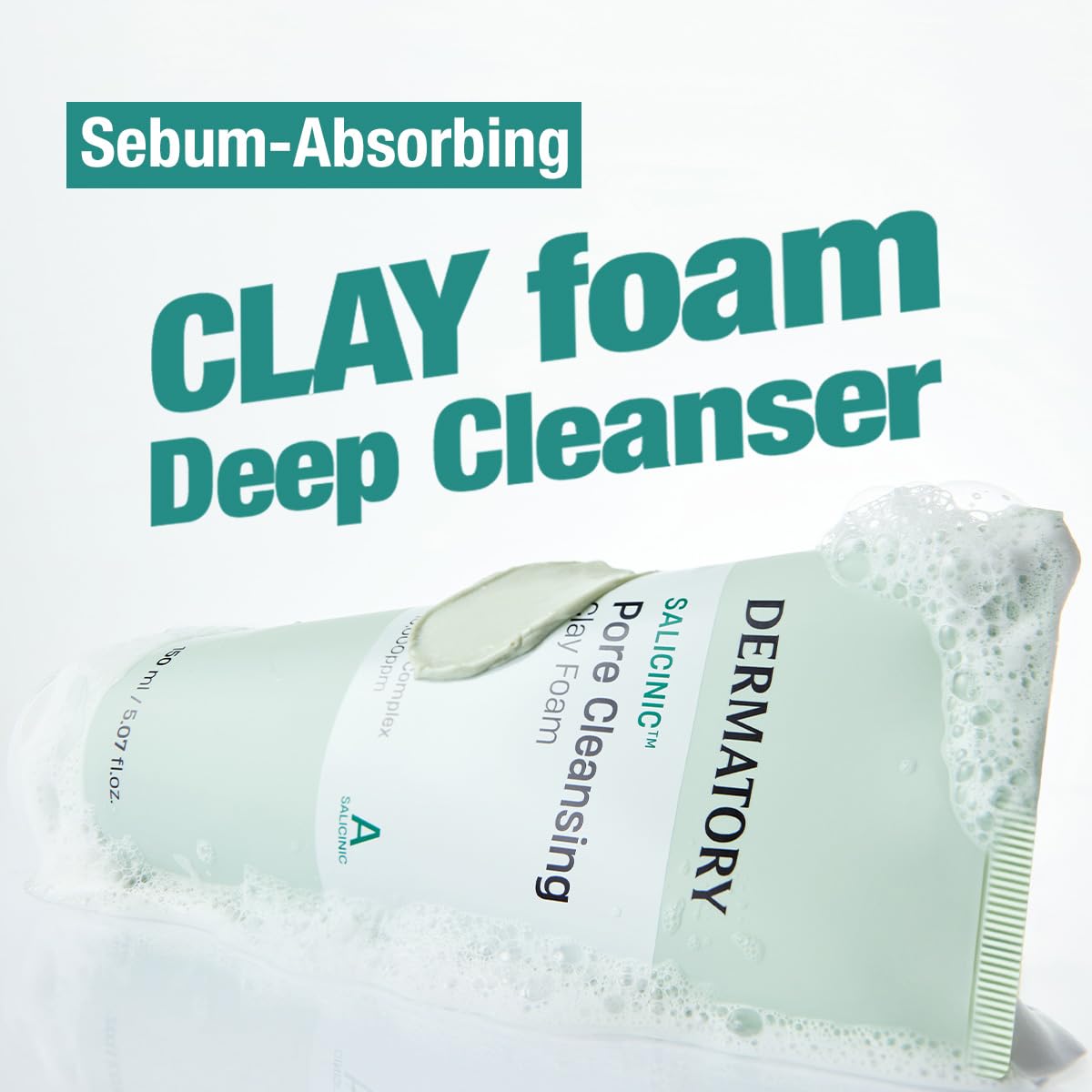 DERMATORY Salicylic™ Pore Cleansing Clay Foam | Deep Purifying for Facial Oil, Sebum, Dead Skin Cells, Whiteheads & Blackheads | Gentle Exfoliating Korean Face Wash for Sensitive | 5.07 fl. oz.