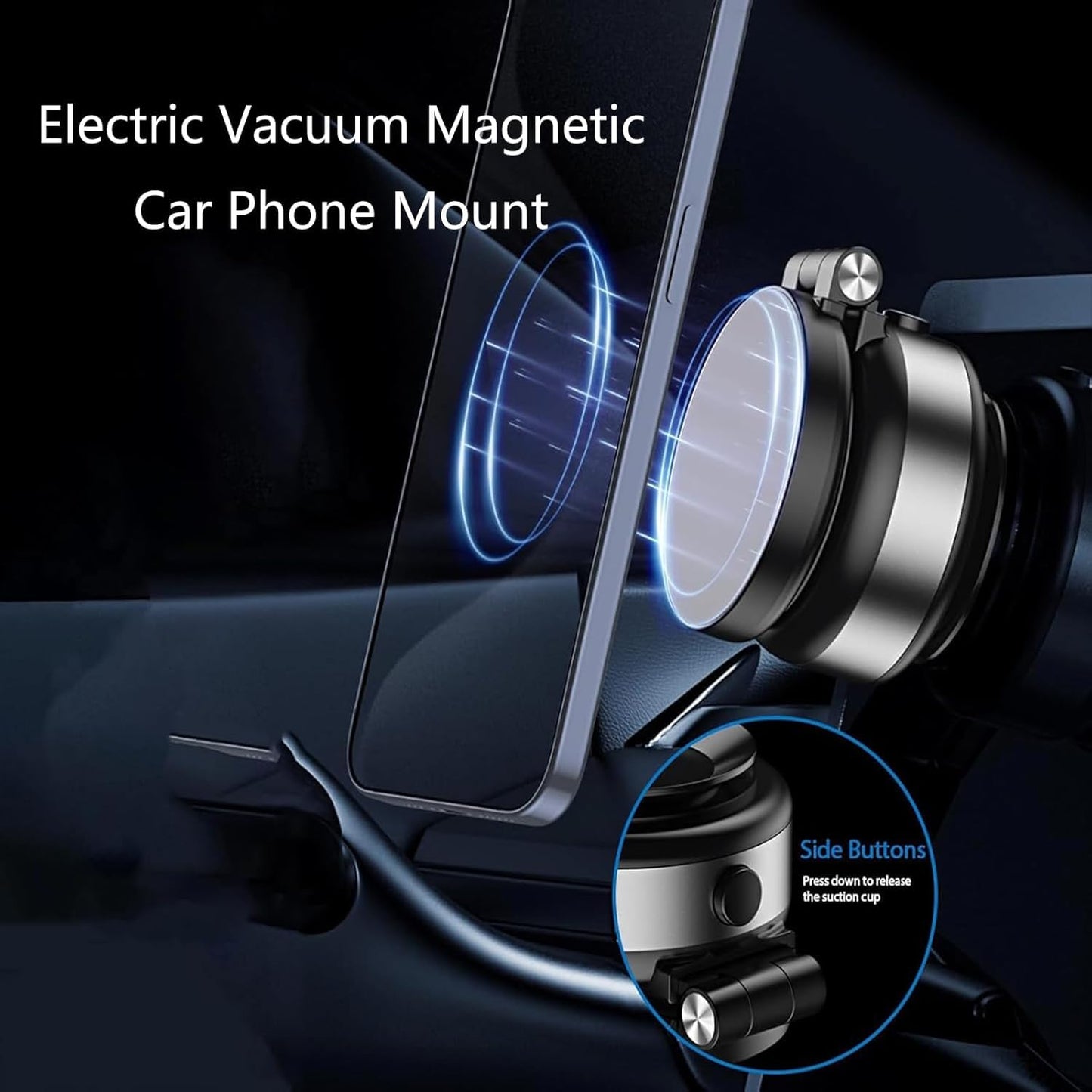 Electric Vacuum Magnetic Car Phone Mount,Vacuum Suction Car Phone Holder Hands-Free,Adjustable Foldable Magnetic Suction Cup Phone Mount,Strong Magnetic Car Mount for Smooth Surface(New-Black)
