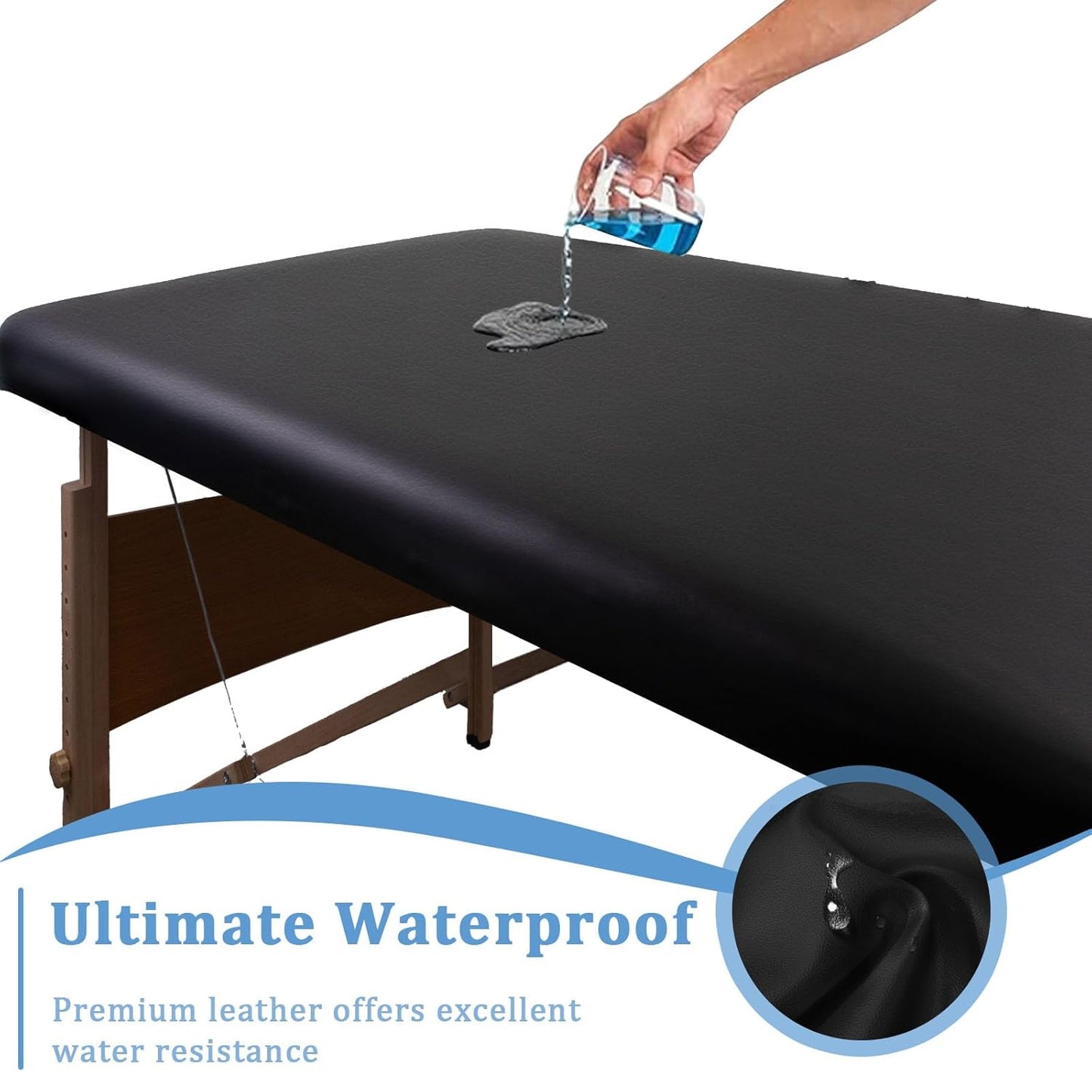 Leather Massage Table Cover - Wipeable Fitted Protector for Spa & Massage Beds | Fits 28-32" Wide - Black