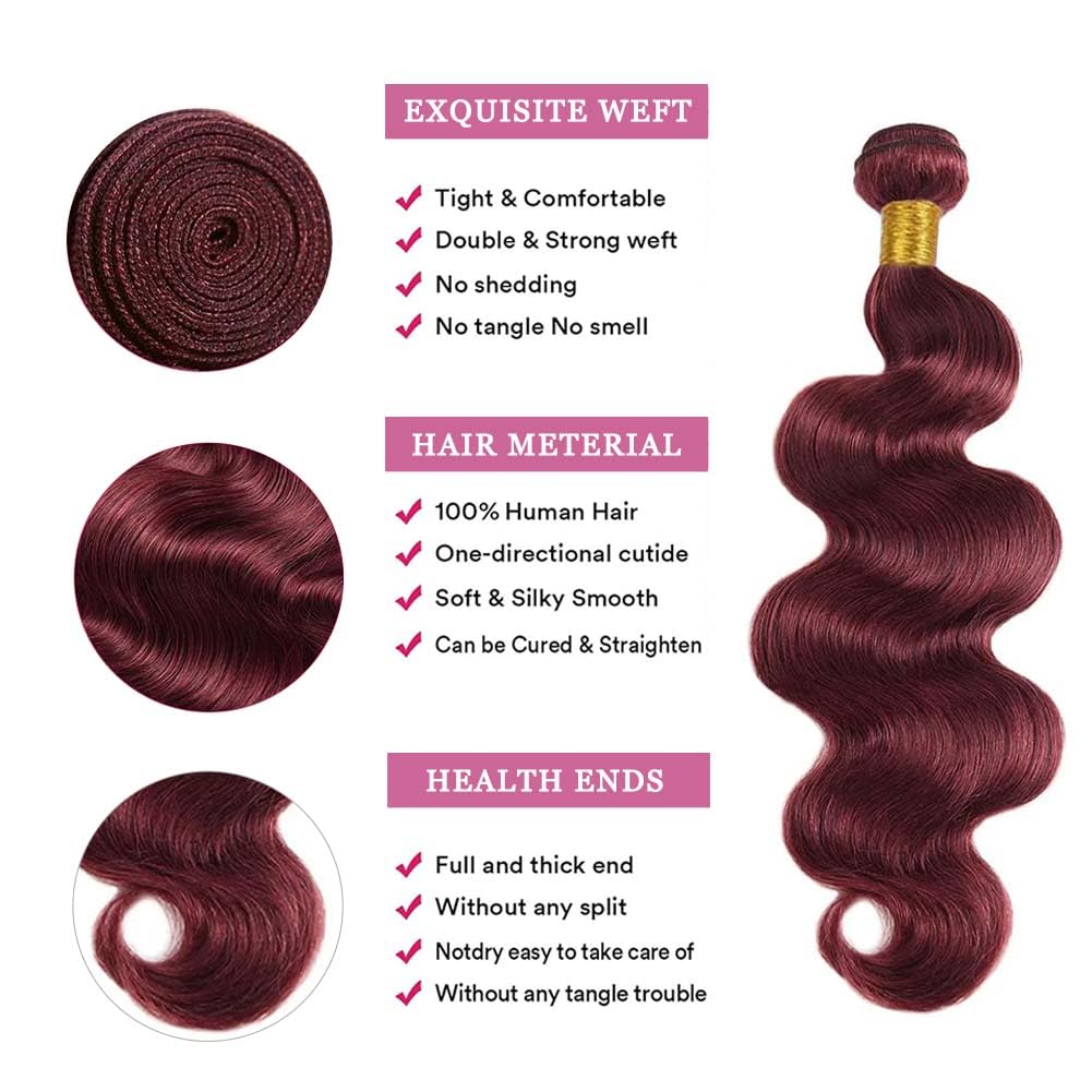 Burgundy Bundles Human Hair Body Wave 18 Inch Bundle Brazilian Hair Wine Red Body Wave Human Hair Extensions