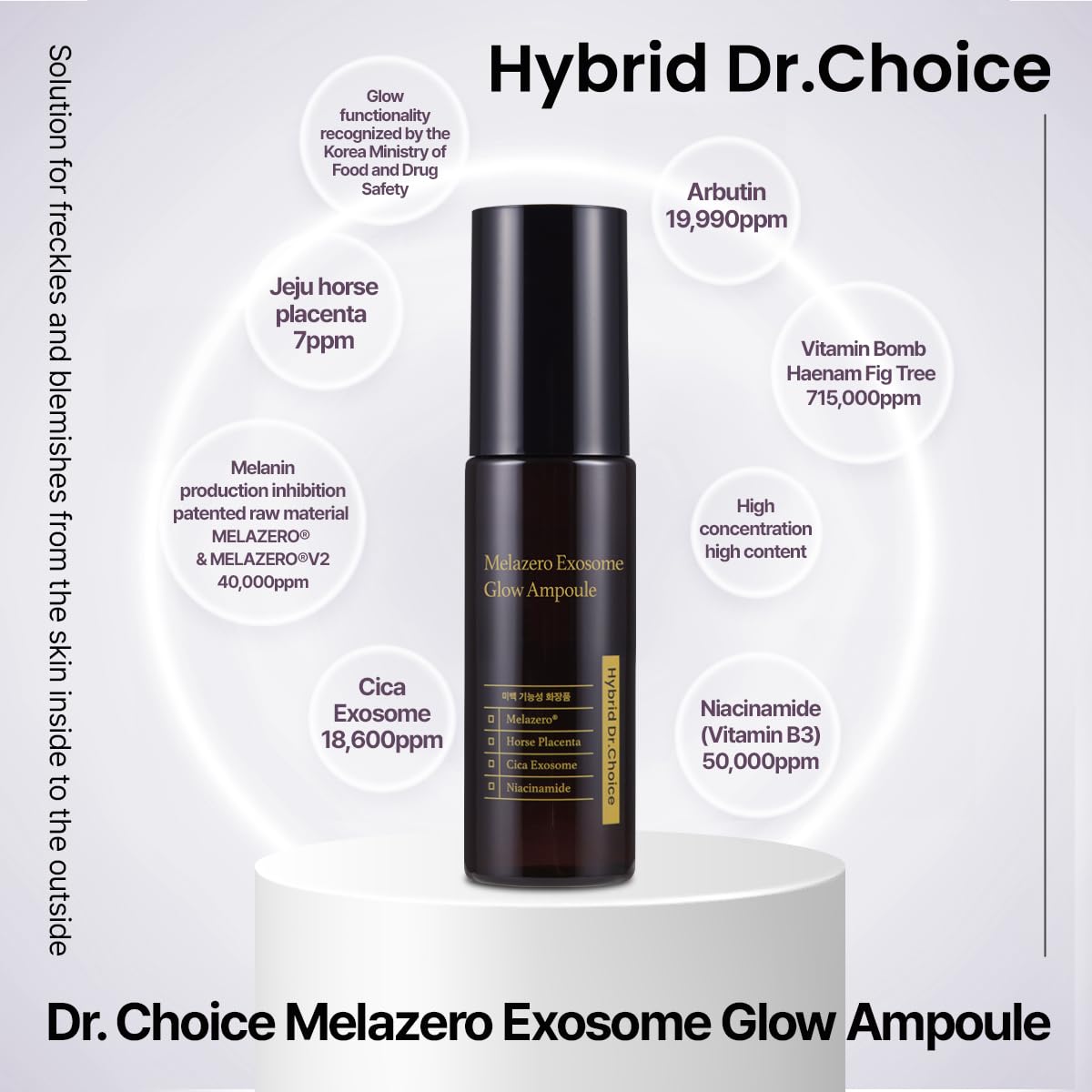 Hybrid Dr.Choice Melazero Exosome Glow Ampoule 40ml - Melanin pigmentation freckles toning Glow functional patented Melazero V2 arbutin niacin exosome placenta