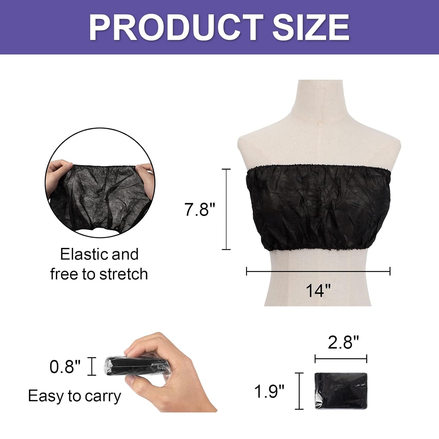 Womens Disposable Strapless Underwear - 50 Pack Individually Wrapped | Perfect for Salons & Tanning, Black