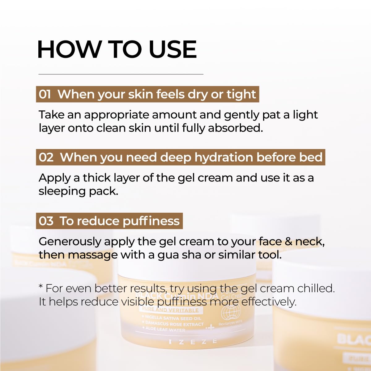 IZEZE BLACK Cumin NDA Pudding Gel Cream | Mattifying Moisturizer, Lightweight Face Moisturizer, Oil Control and Oil Absorbing, Korean Face Gel, Moisturizing and Cooling, Thymoquinone, 1.69 fl.oz