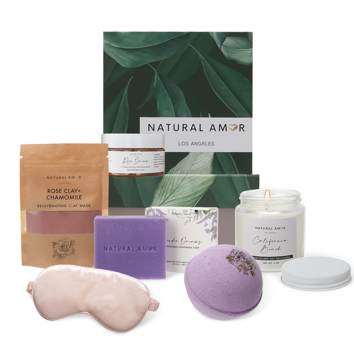 Natural Amor Spa Gift Set | 6-Piece Self-Care Box with Handmade Soap, Bath Bomb, Candle & Skincare Essentials
